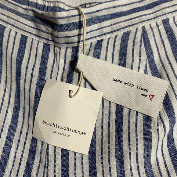 Beach Lunch Lounge Linen Blend Pants Womens Size S Blue Stripe Cropped Wide Leg - Picture 3 of 10